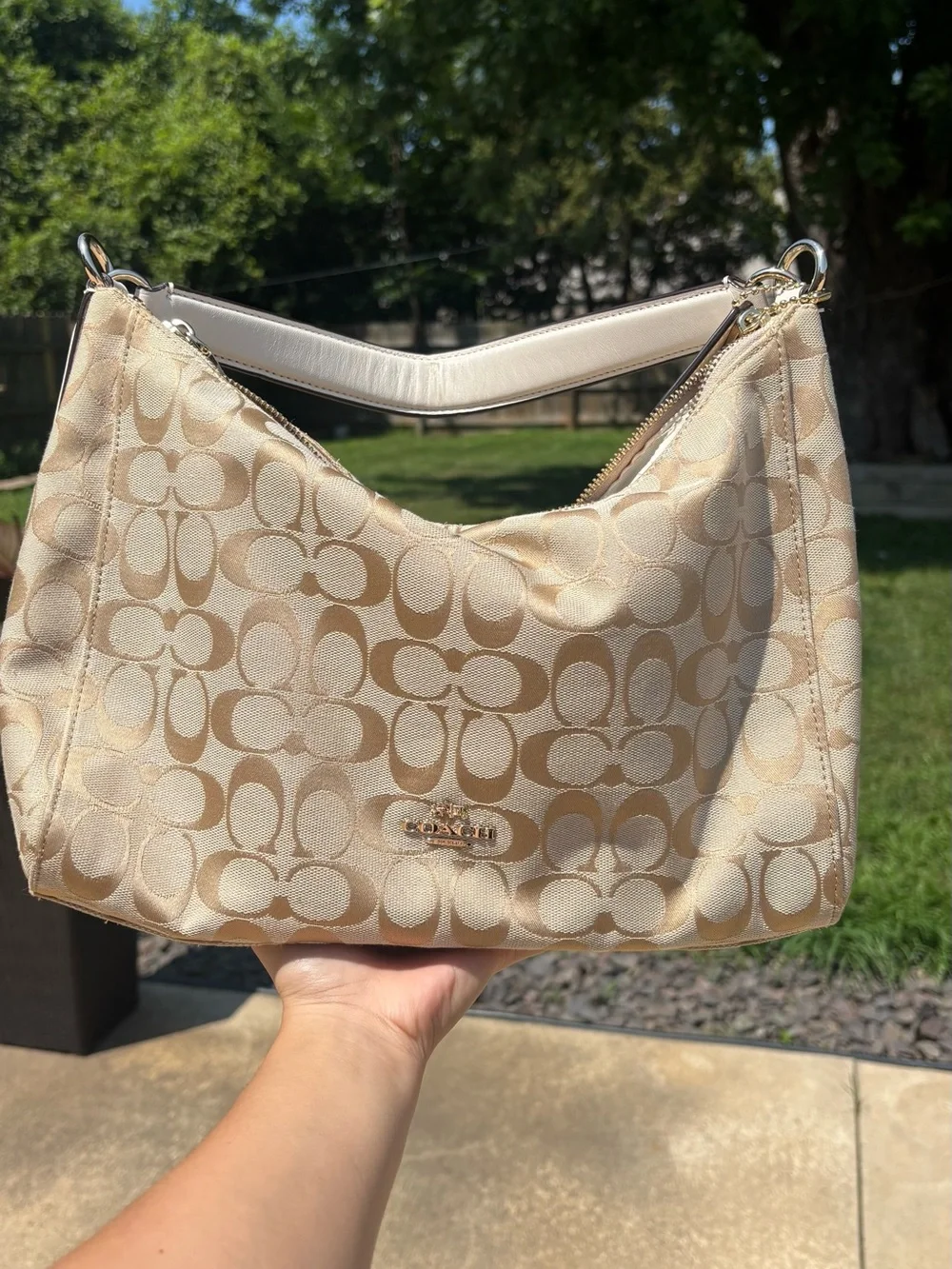 Coach Signature Jacquard Hobo Bag in Champagne